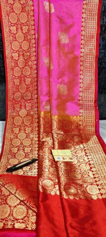 New Exclusive Pure Banarasi Handloom Khaddi Katan Silk Saree in Magenta - Saree - FashionVibes