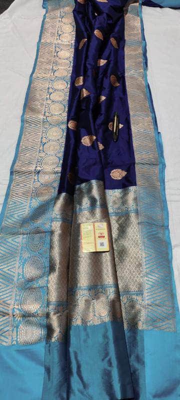 New Exclusive Pure Banarasi Handloom Khaddi Katan Silk Saree in SkyBlue - Saree - FashionVibes