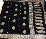 New Exclusive Pure Banarasi Silver Zari Weaved Beautiful Border Sarees in Black - Saree - FashionVibes