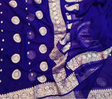 New Exclusive Pure Banarasi Silver Zari Weaved Beautiful Border Sarees in Blue - Saree - FashionVibes