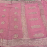 New Exclusive Pure Banarasi Silver Zari Weaved Beautiful Border Sarees in Pink - Saree - FashionVibes
