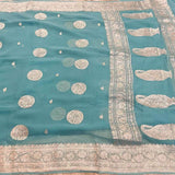 New Exclusive Pure Banarasi Silver Zari Weaved Beautiful Border Sarees in Sky Blue - Saree - FashionVibes