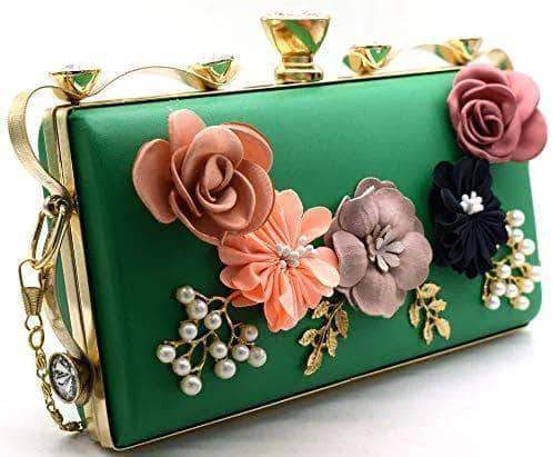 New Floral Party Clutch in Green - Shoes & Cluthes - FashionVibes