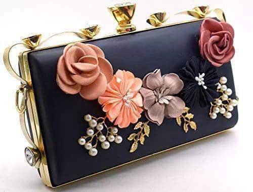 New Floral Party Clutch in Navy - Shoes & Cluthes - FashionVibes