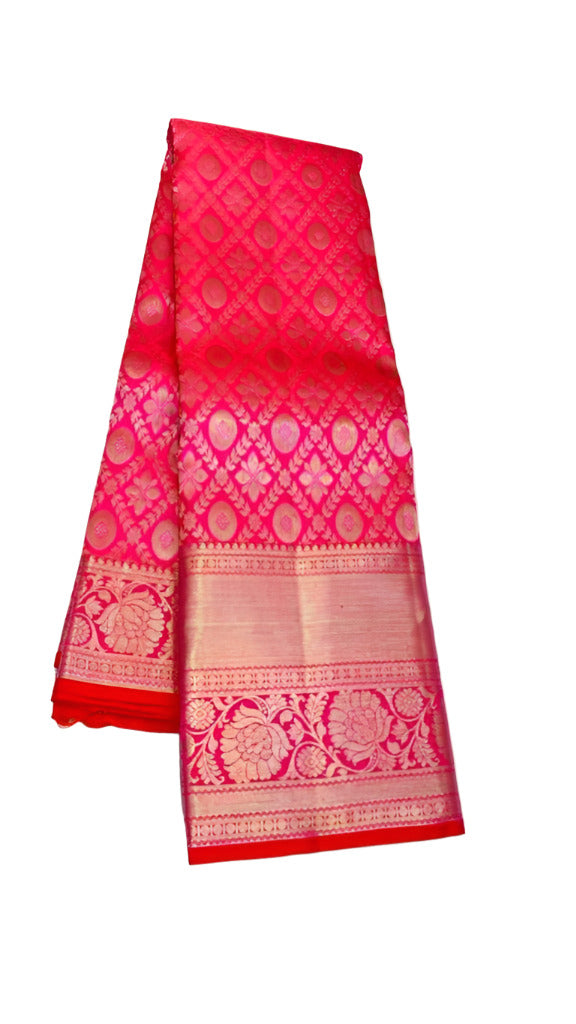 Peach Silver Zari Woven Pure Kanjeevaram Silk Handloom Saree – garment villa