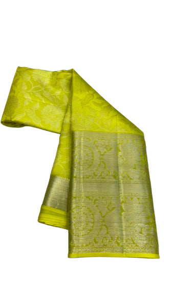 New Latest Pure Kanjivaram Silk Saree in Yellow - Saree - FashionVibes