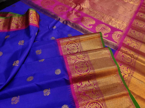 New Trendy Gadwal Pure Silk Saree in Blue - Saree - FashionVibes