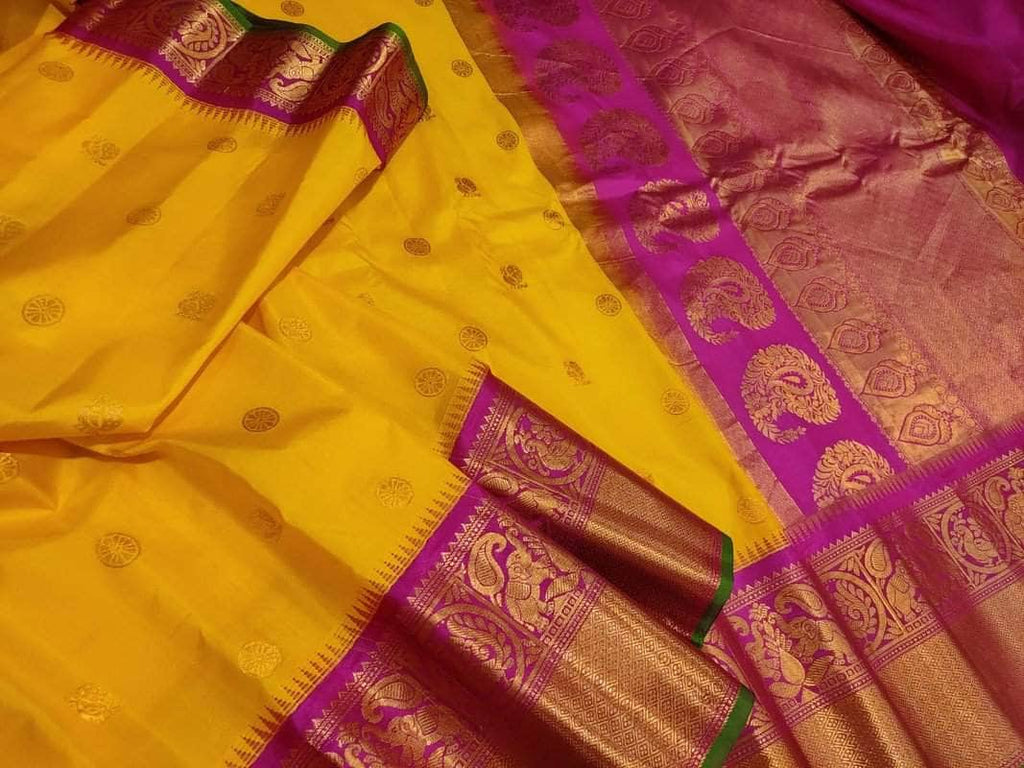 New Trendy Gadwal Pure Silk Saree in Yellow - Saree - FashionVibes