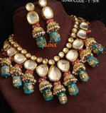 Onyx Kundan Set in Teal - Jewelry - FashionVibes