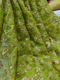 Organza Lehenga with Flowers and Leaf Embroidery in - Lehenga - FashionVibes