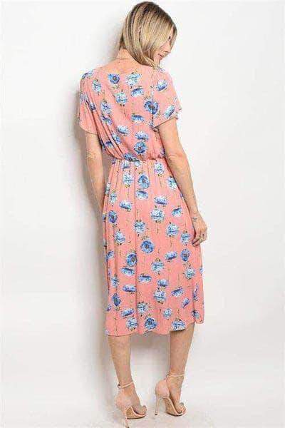 Peach Blue Floral Evening Dress in - Semi Stitched - FashionVibes