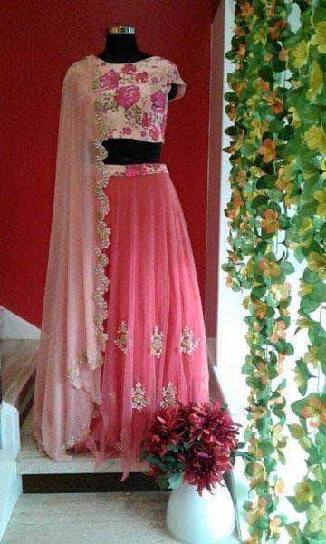 Pink Net Lehenga with Georgette Choli in - Custom Salwar suit and Lehenga - FashionVibes