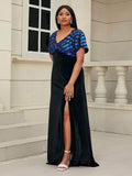 Plus Size Contrast Sequin Tied Split Dress in - - Trendsi