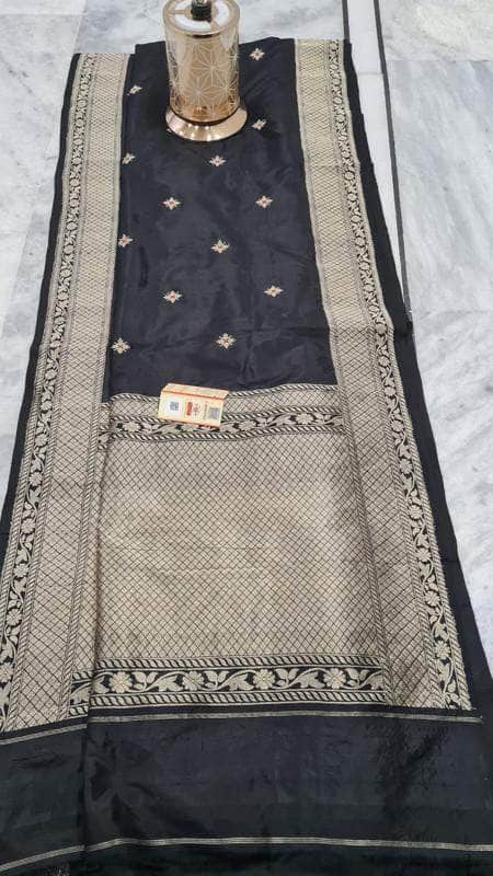 Pure Banarasi Handloom Khaddi Katan Silk Saree in Black - Saree - FashionVibes