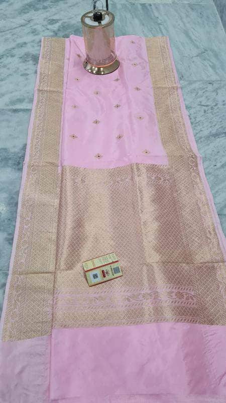 Pure Banarasi Handloom Khaddi Katan Silk Saree in Pink - Saree - FashionVibes