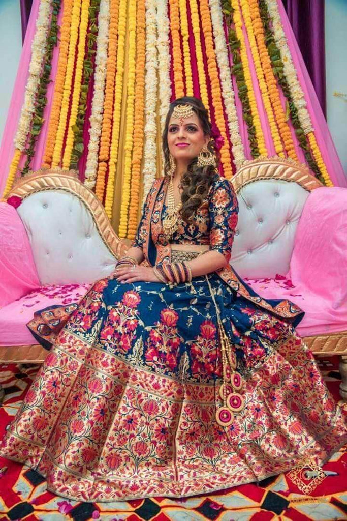 Pure Banarasi Handloom Lehenga in RoyalBlue - Lehenga - FashionVibes