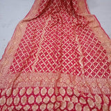 Pure Banarasi Khaddi Chiffon Georgette bandhini print Saree in Bright Red - Saree - FashionVibes