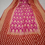 Pure Banarasi Khaddi Chiffon Georgette bandhini print Saree in HotPink and red - Saree - FashionVibes