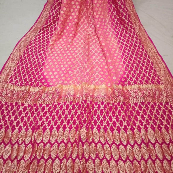 Pure Banarasi Khaddi Chiffon Georgette bandhini print Saree in Pink - Saree - FashionVibes