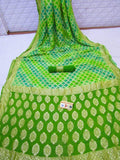 Pure Banarasi Khaddi Chiffon Georgette Silk Rainbows Dyed Saree in Chartreuse - Saree - FashionVibes