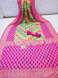 Pure Banarasi Khaddi Chiffon Georgette Silk Rainbows Dyed Saree in Magenta - Saree - FashionVibes