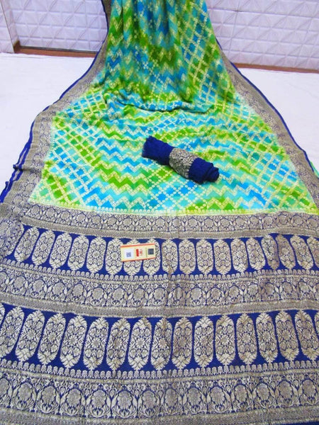 Pure Banarasi Khaddi Chiffon Georgette Silk Rainbows Dyed Saree in RoyalBlue - Saree - FashionVibes