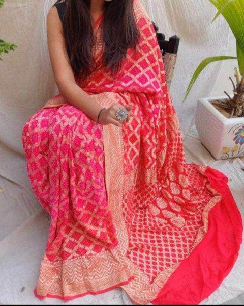 Pure Banarasi Khaddi Chiffon Georgette Silk Rainbows Dyed Saree in - Saree - FashionVibes