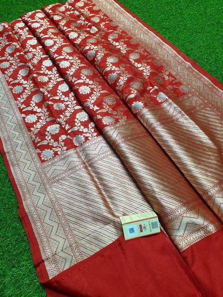 Pure Banarasi Silk Katan Jal Meenakari Saree in Crimson - Saree - FashionVibes