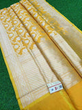 Pure Banarasi Silk Katan Jal Meenakari Saree in Gold - Saree - FashionVibes