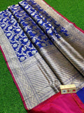 Pure Banarasi Silk Katan Jal Meenakari Saree in RoyalBlue - Saree - FashionVibes