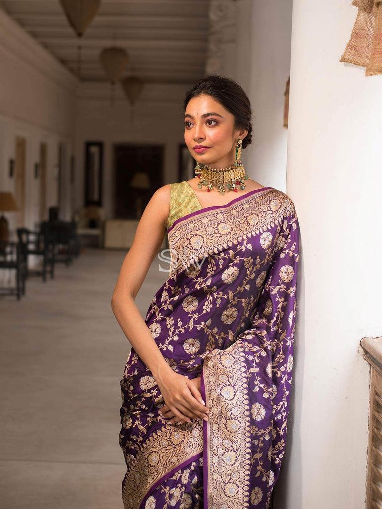 Pure Banarasi Silk Katan Jal Meenakari Saree in - Saree - FashionVibes