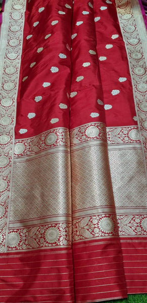 Pure Banarasi Silk Wedding Red Saree in - Saree - FashionVibes