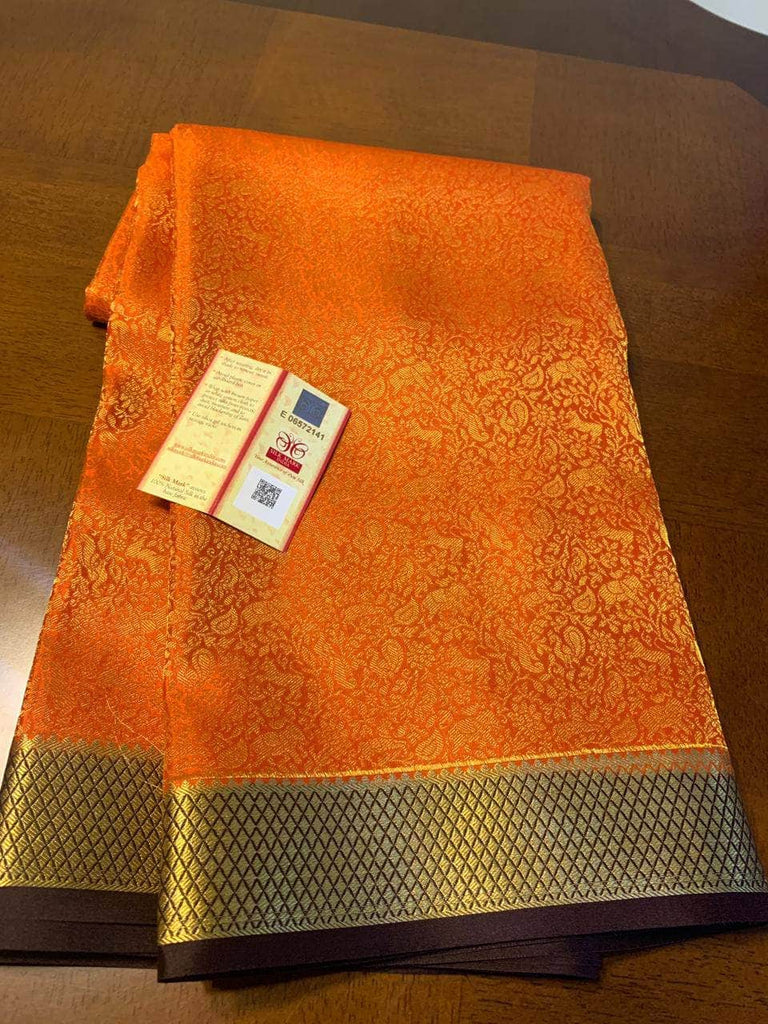 Pure Brocade South Silk Sarees with Rich Pallu in Orange - Saree - FashionVibes