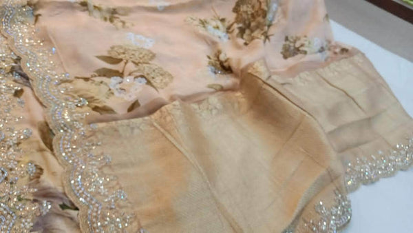 Pure Georgette Banarasi khaddi Floral Print Saree in - Saree - FashionVibes