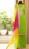 Pure Georgette Bandhini Suit in LimeGreen - Salwar Suit - FashionVibes