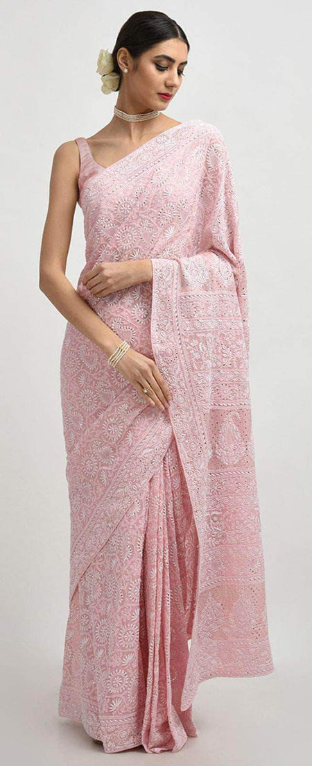 Floral printed Georgette Saree with Sequins Lace Border