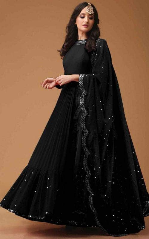 Breathtaking Black Colored Partywear Embroidered Georgette Gown – garment  villa