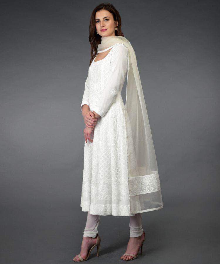 Buy Off White N Blue Anarkali Suit Party Wear Online at Best Price | Cbazaar