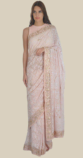 Pure Georgette Pink Chikankari Sarees in - Saree - FashionVibes
