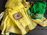 Pure Georgette Saree with Pearl Work Border in Yellow - Saree - FashionVibes