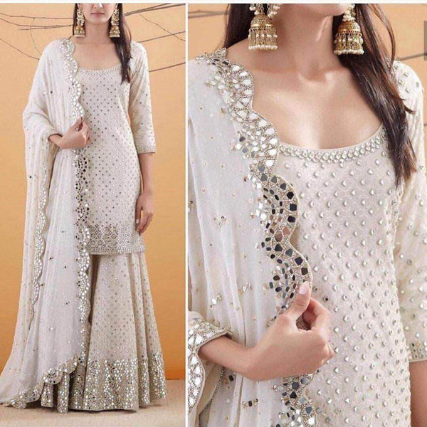 Pure Georgette Sequin Work Sharara Suit in - Salwar Suit - FashionVibes