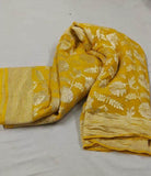 Pure Handloom Banarasi Chiffon Khaddi Georgette Silk Saree in Yellow - Saree - FashionVibes
