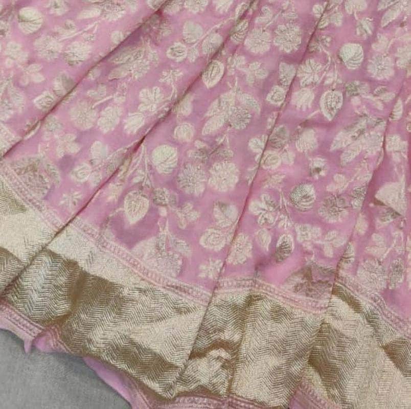 Pure Handloom Banarasi Khaddi Georgette Silk Water Zari Work Saree in - Saree - FashionVibes