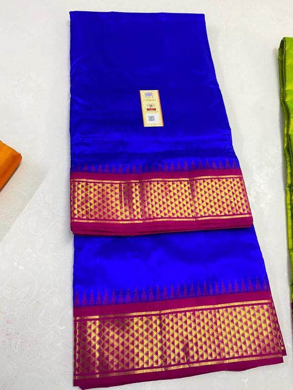 Pure Kanchipuram Handloom Silk Saree in Blue - Saree - FashionVibes