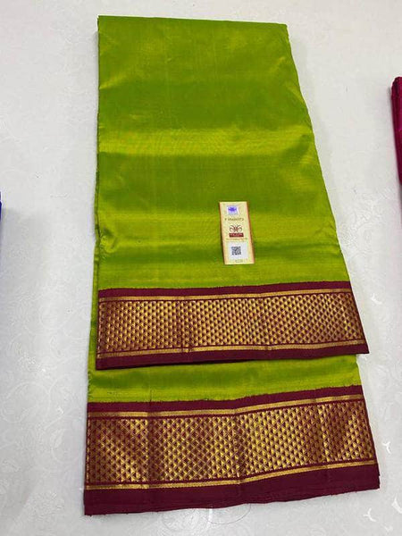 Pure Kanchipuram Handloom Silk Saree in Olive - Saree - FashionVibes