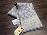 Pure Kanchipuram Silk Silver Zari Saree in Grey - Saree - FashionVibes