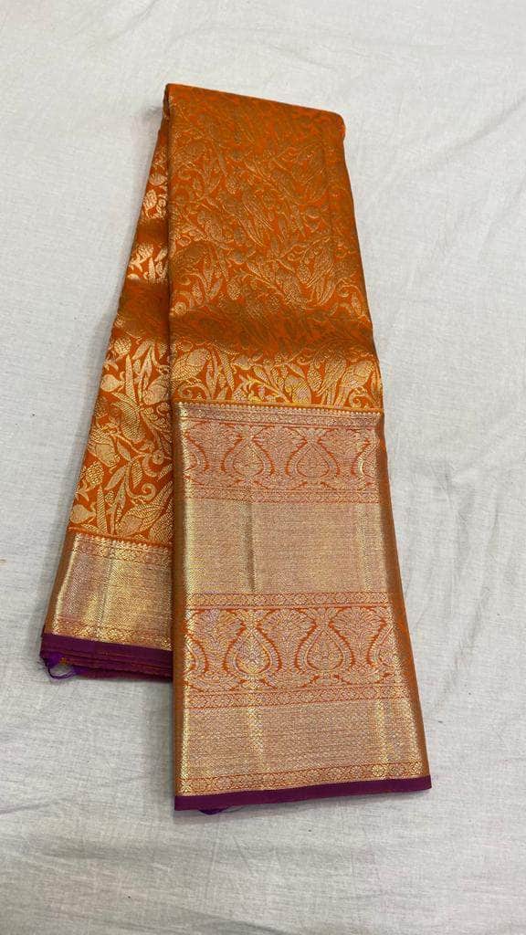 Pure Kanjivaram Silk Saree in Brown - Saree - FashionVibes