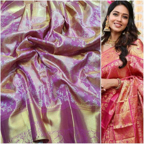 Pure Kanjivaram Silk Saree in Magenta - Saree - FashionVibes