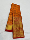 Pure Kanjivaram Silk Saree in Orange - Saree - FashionVibes