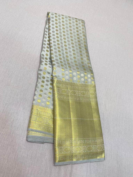 Pure Kanjivaram Silk Saree in White - Saree - FashionVibes